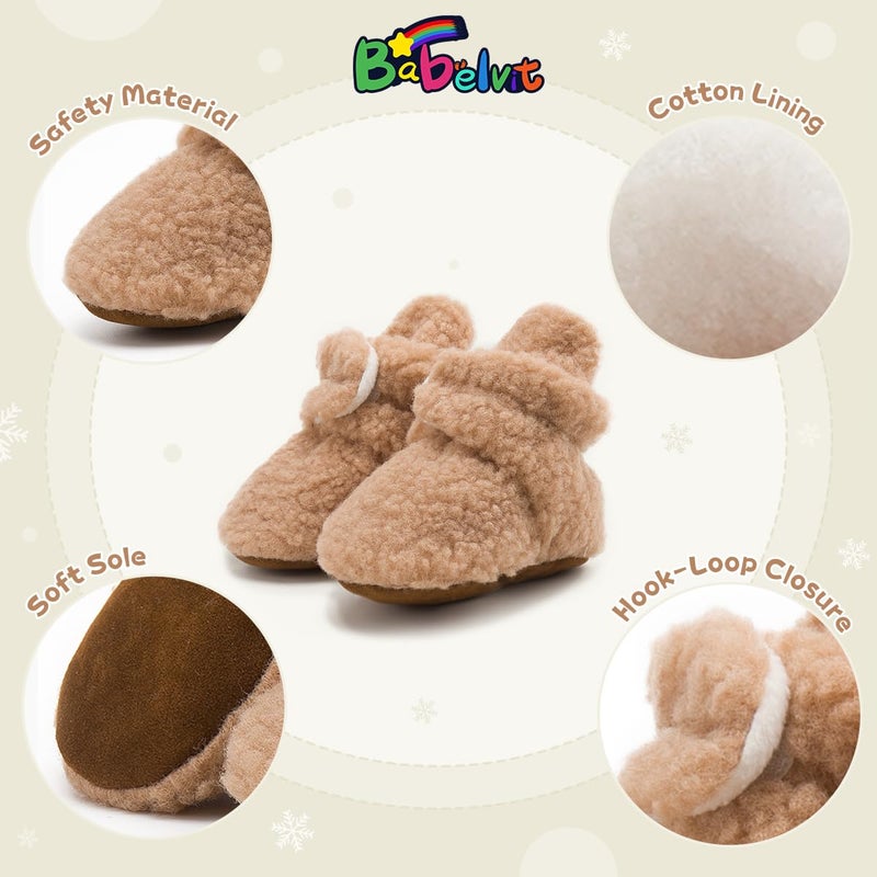 Babelvit Newborn Baby Boy Girl Soft Fleece Booties Stay On Infant Slippers Socks Shoe Non Skid Gripper Toddler First Walkers Winter Ankle Crib Shoes - Image 5